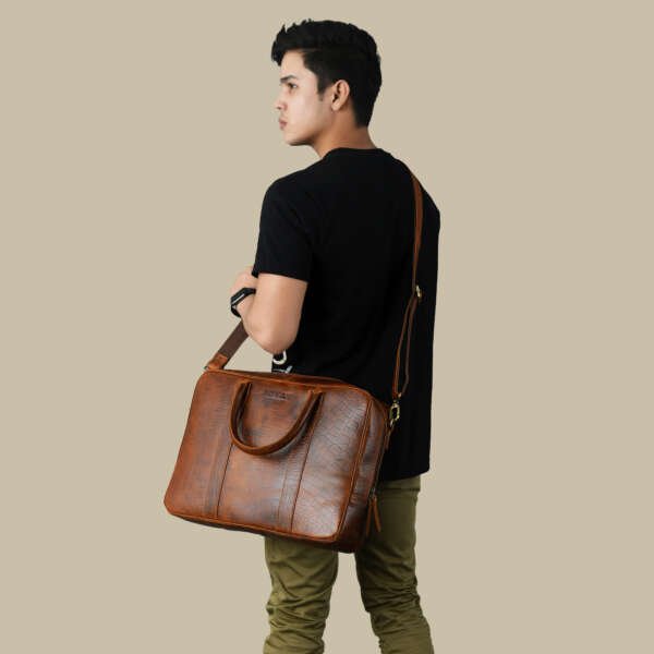 Leather Briefcase Messenger Bag for Men and Women (Brown) - Image 6