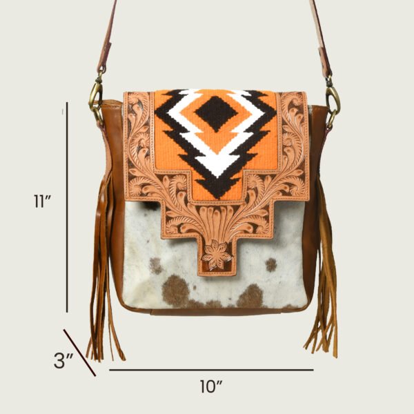 Leather Crossbody Bag for Women - Handcrafted Flora Pattern Single Adjustable and Detachable Strap - Image 3