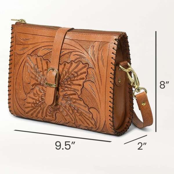 Western Leather Crossbody Bags for Women Sling Bag Satchel Bag Hand-tooled Floral Carving Bag Purse - Image 3