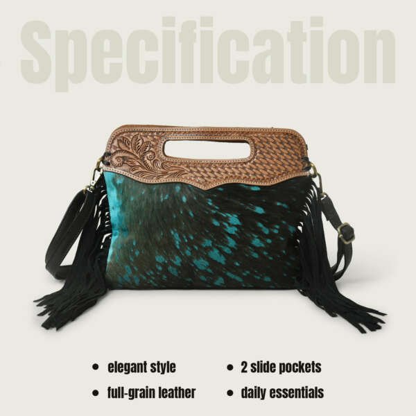 Fringe Leather Crossbody Bag Hobo Shoulder Sling Bags for Women Handcrafted Black & Blue - Image 3