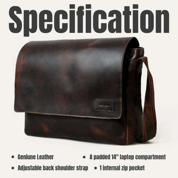 Vintage Full Grain leather crossbody bags for men with Adjustable Shoulder Strap - Image 3