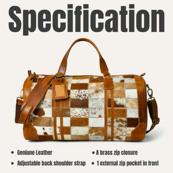 Adyan Leather Duffle Bag Travel Carry on Weekender Luggage Overnight Bags for Women and Men - Image 4