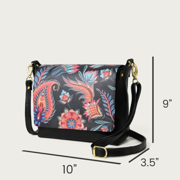 ADYAN Handmade Full Grain Soft Cow Leather Floral Printed Cross body Sling Bag for Women (Black) - Image 3