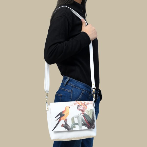 ADYAN Handmade Full Grain Soft Cow Leather Animal Printed White Cross-body Sling Bag for Women - Image 5