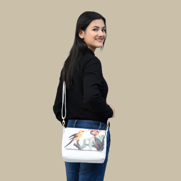 ADYAN Handmade Full Grain Soft Cow Leather Animal Printed White Cross-body Sling Bag for Women - Image 3